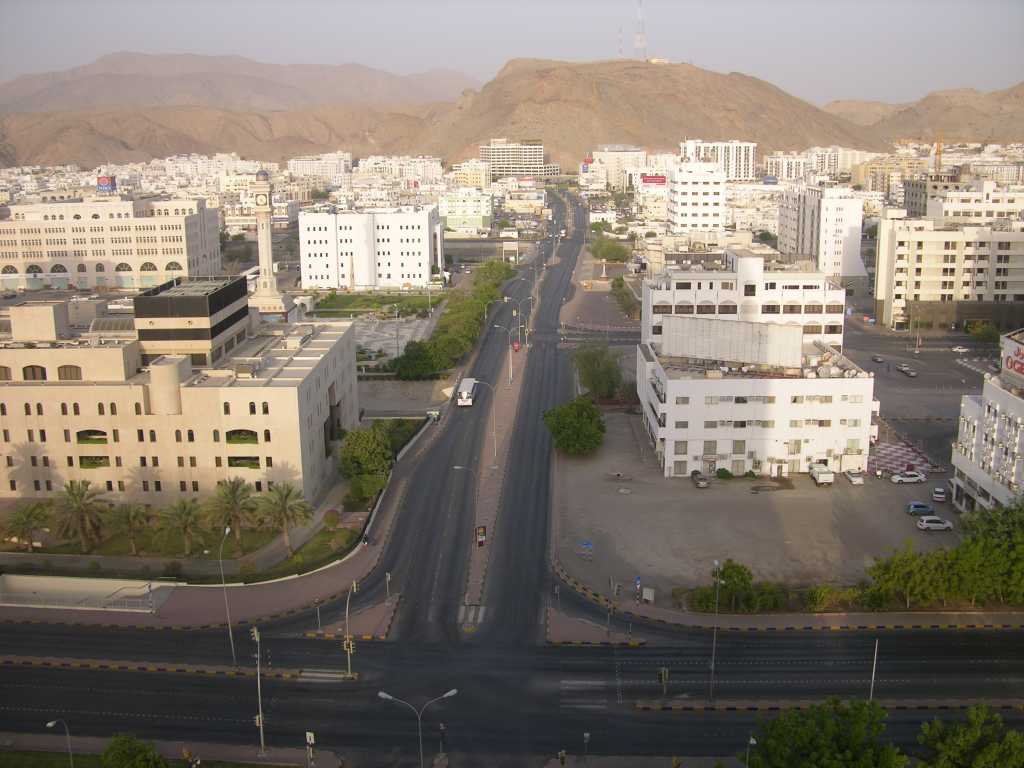 Muscat 01 07 Ruwi Early Morning View From Sheraton Room A few kilometres inland from Muscat and Mutrah is Ruwi, the capital's modern commercial district. Ruwi is surrounded by rocky mountains and has beautiful scenery. Here is a daytime view of Ruwi from our Sheraton room window.